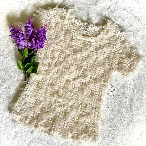 Blu Pepper Tops - Blu Pepper NWT Fringe Textured Tulle Blouse - Small